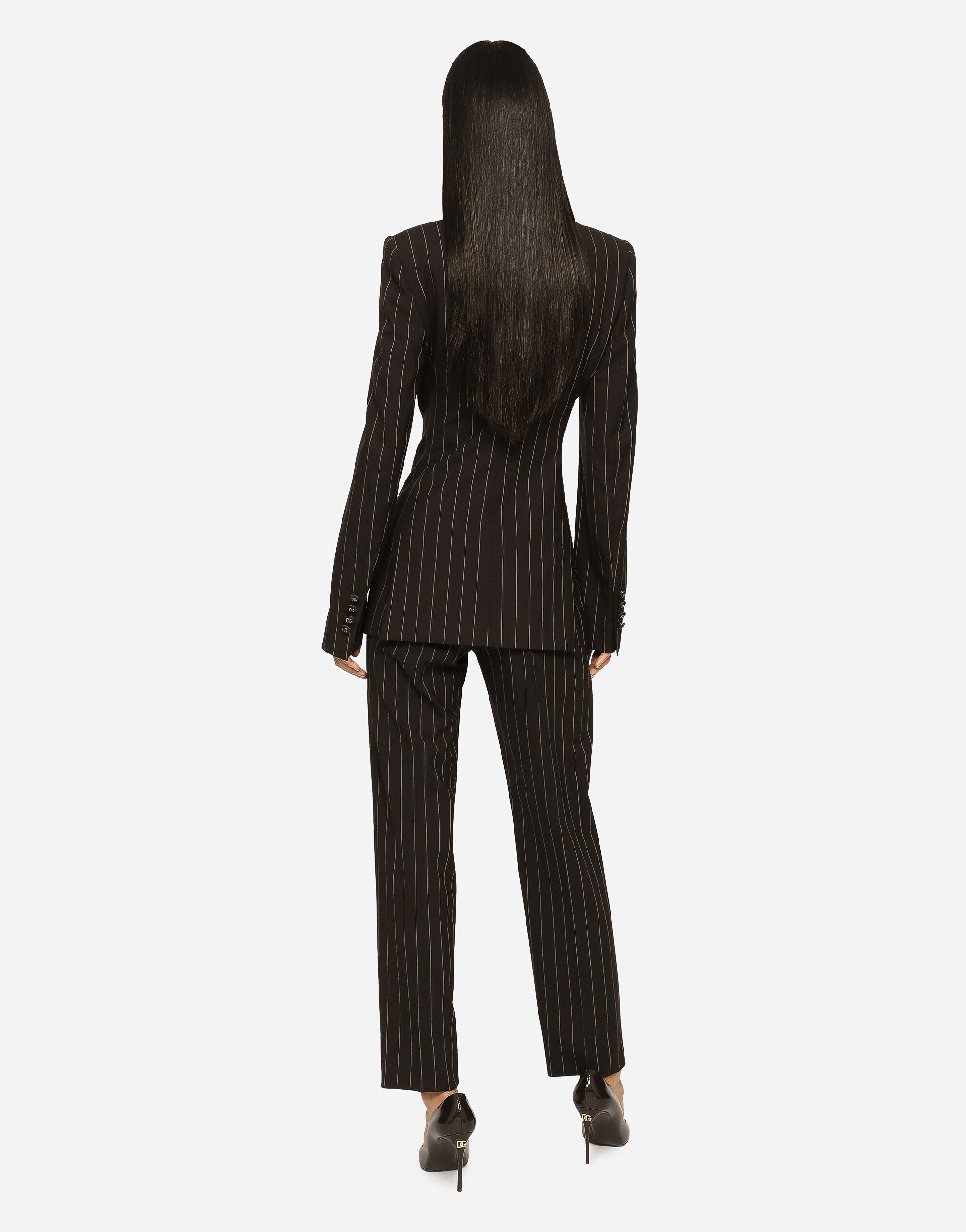 High-waisted pinstripe wool pants in Multicolor for Women
