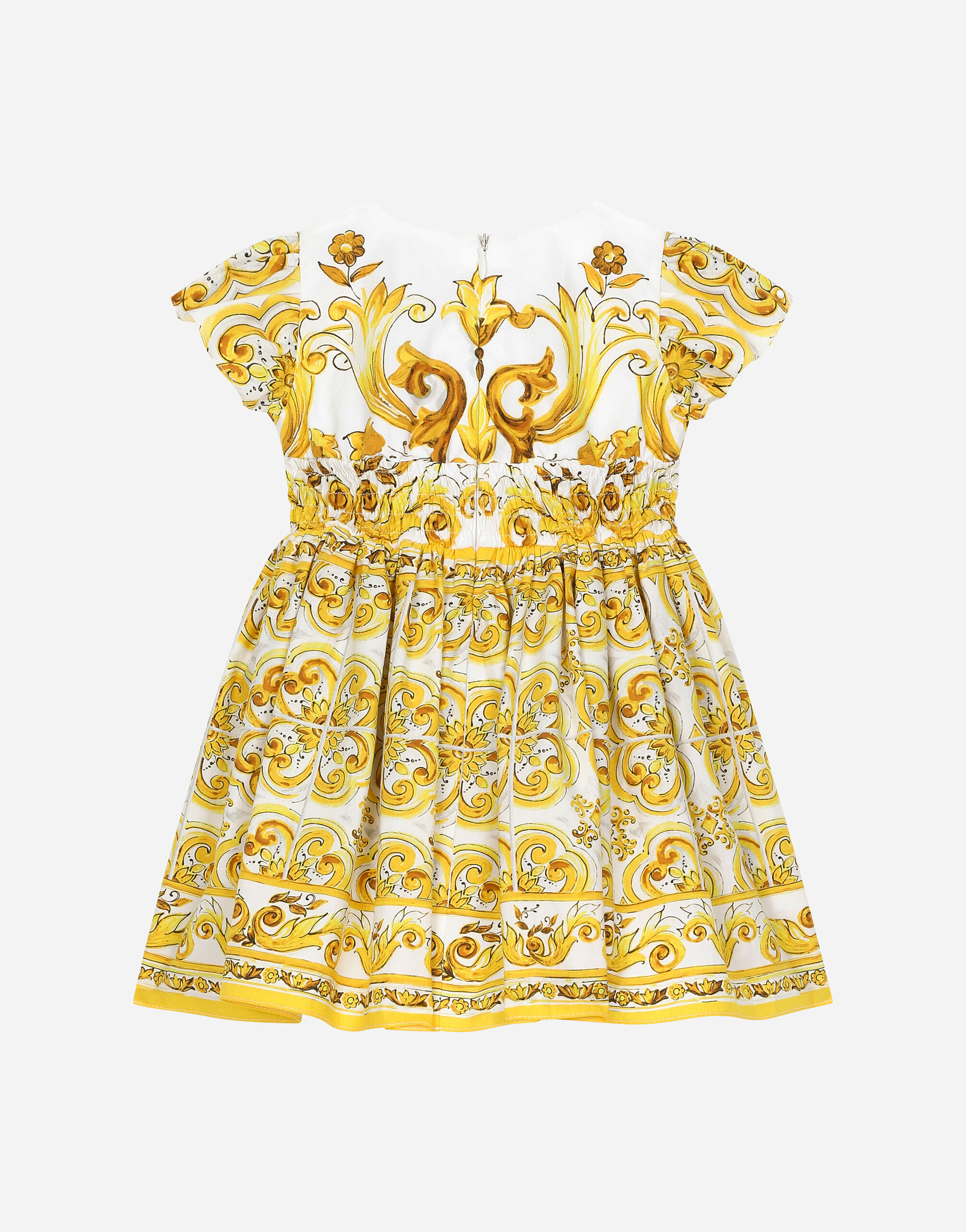 Poplin dress with yellow majolica print in Print for Girls Dolce Gabbana