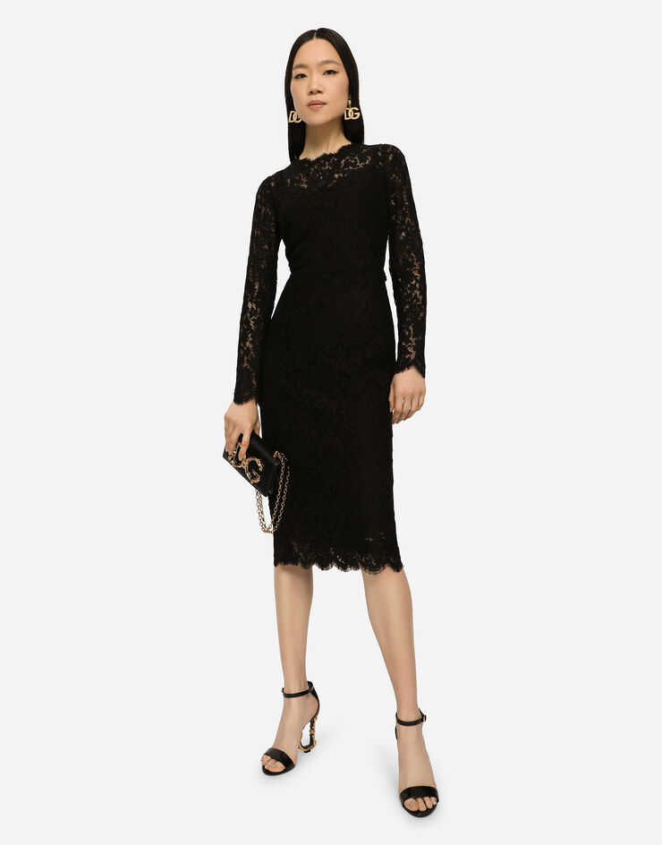 Dolce & Gabbana Long-sleeved calf-length dress in cordonetto lace ブラック F6H0YTFLM33