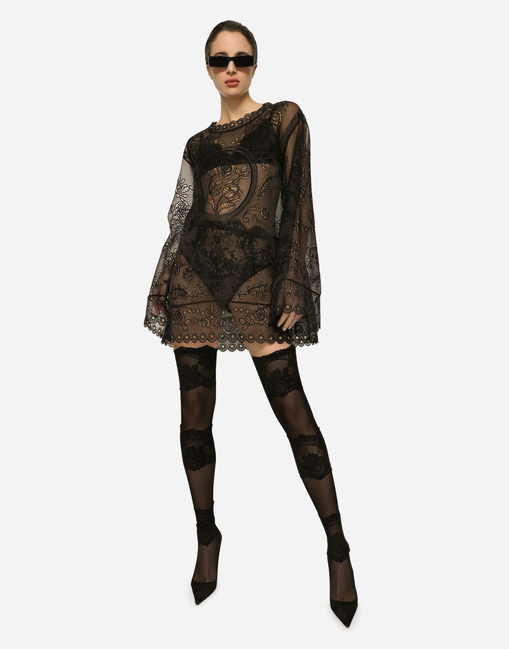 Dolce&Gabbana Crinoline A-line dress with inlay embellishment Black F6ZF6ZG7XTY