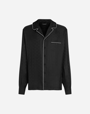 Dolce & Gabbana Camisa vanity en jacquard de seda con logotipo Negro G5IF1TFJ1JY
