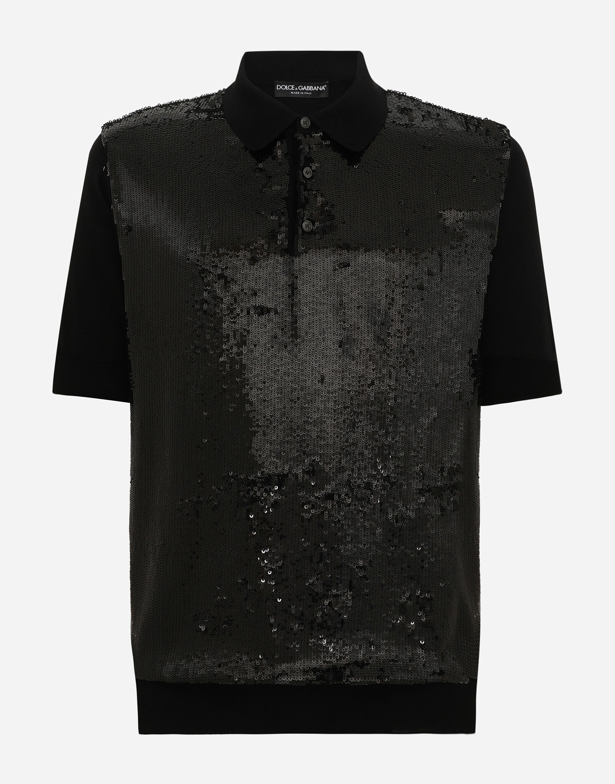Dolce & Gabbana Wool and silk polo-shirt with sequins Black GXX36TJCVS6