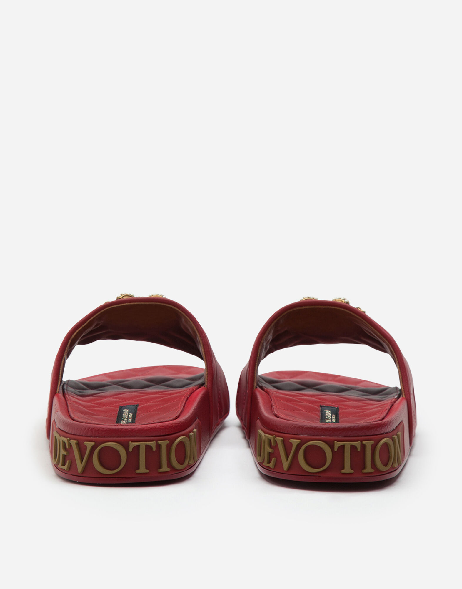 Beachwear Devotion slides in matelassé nappa leather in RED for