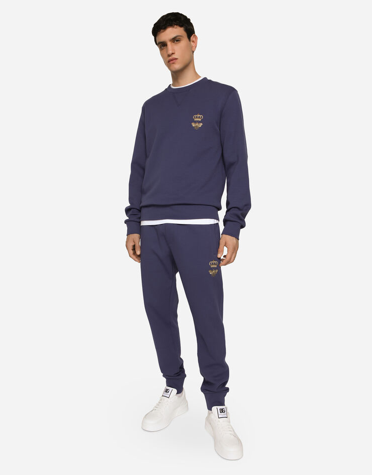 Dolce & Gabbana Pantalon de jogging en jersey à broderie Bleu GVF7AZHU7H9