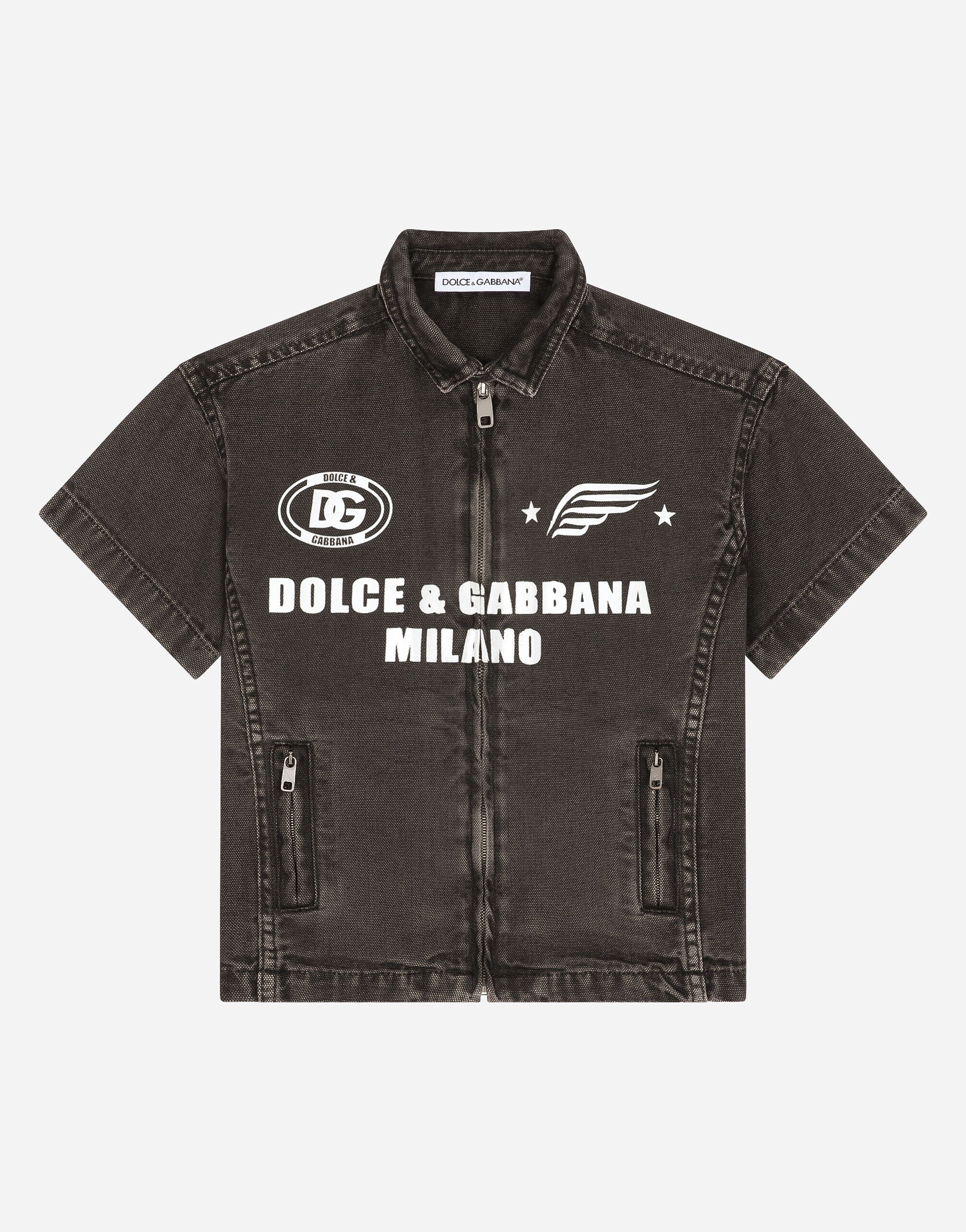 Dolce & Gabbana Canvas shirt with Dolce&Gabbana print Beige L43S74G7NWW