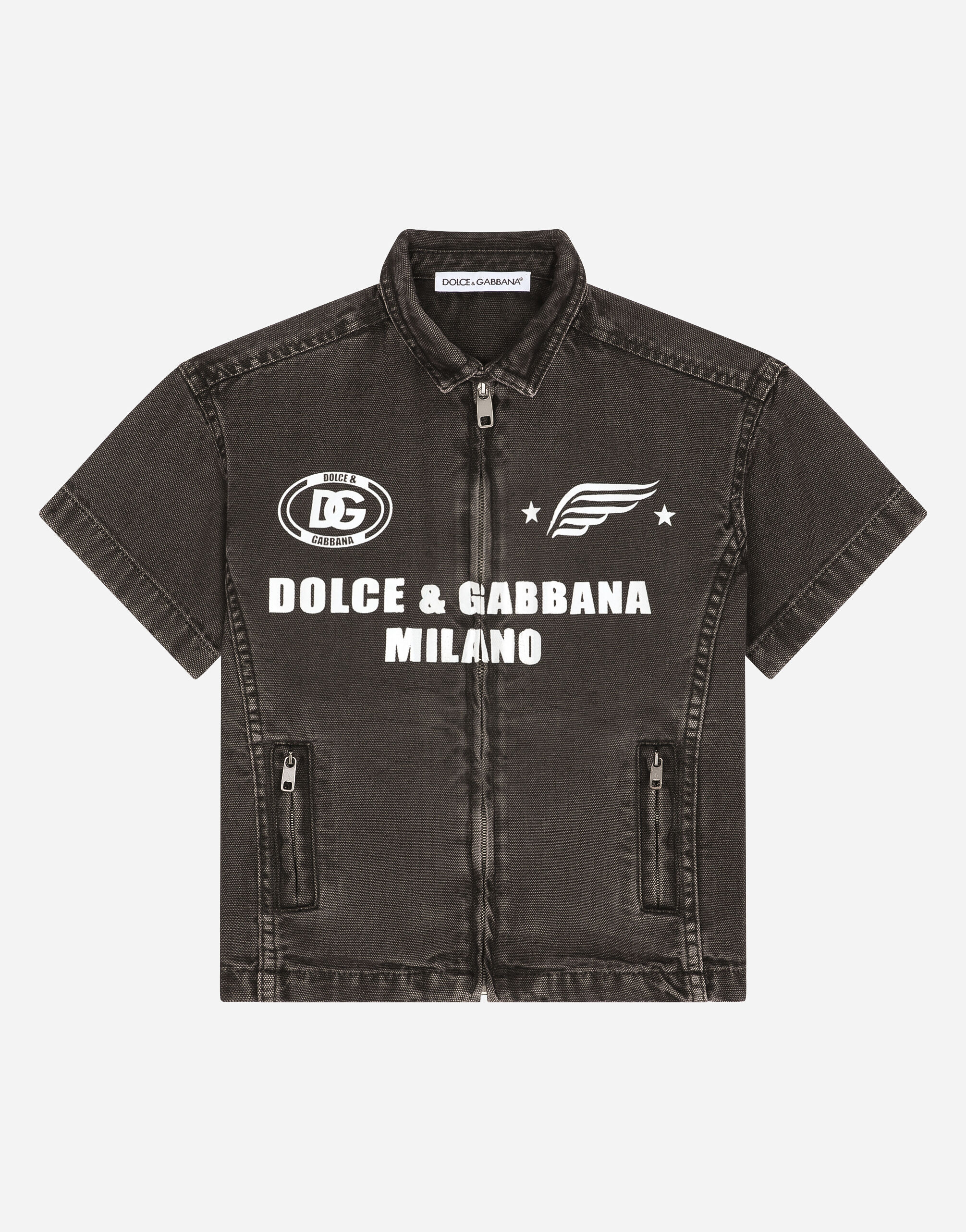 Dolce & Gabbana Canvas shirt with Dolce&Gabbana print Print L4JTHQG7L7H