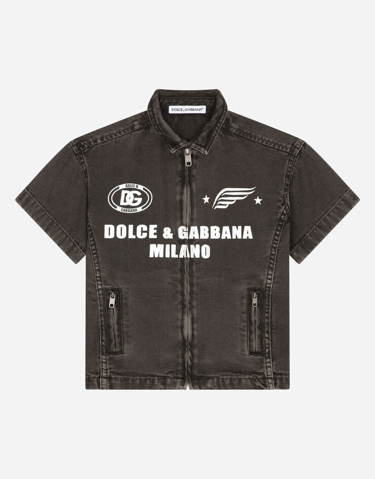 Dolce & Gabbana Canvas shirt with Dolce&Gabbana print Negro L44S00LY075