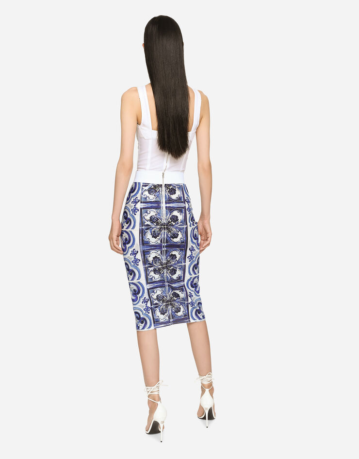 Dolce&Gabbana Falda midi con estampado maiolica Multicolor F4K33TFPSH6