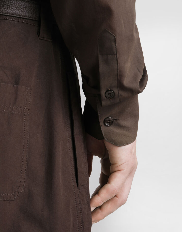 Dolce & Gabbana Mandarin shirt in cotton canvas Brown G5NI5TFU5X4