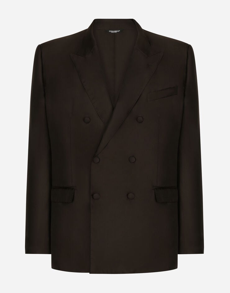 Dolce & Gabbana Double-breasted silk Taormina-fit jacket Brown G2NZ3TFU1S4