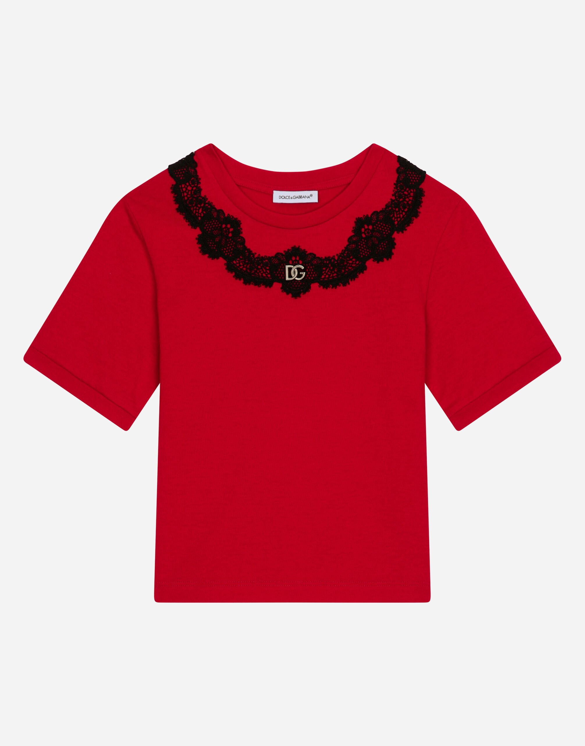 Dolce&Gabbana Jersey T-shirt with lace insert Red L5JW9YG7K5N