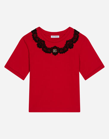 Dolce&Gabbana Jersey T-shirt with lace insert Red L5JW9YG7K5N