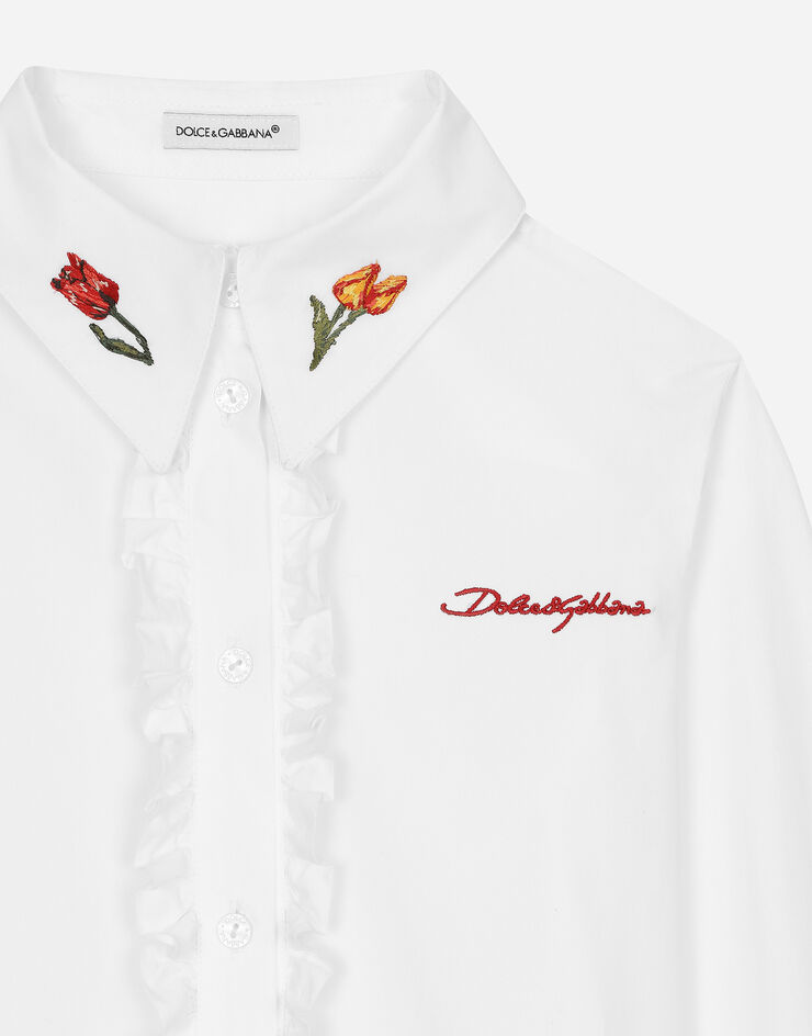 Dolce & Gabbana قميص بوبلين بتفصيل توليب وشعار Dolce&Gabbana أبيض L56S14FU5WJ