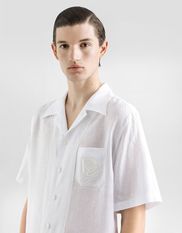 Dolce & Gabbana 徽标刺绣亚麻衬衫 白 G5JH9ZFU4IK