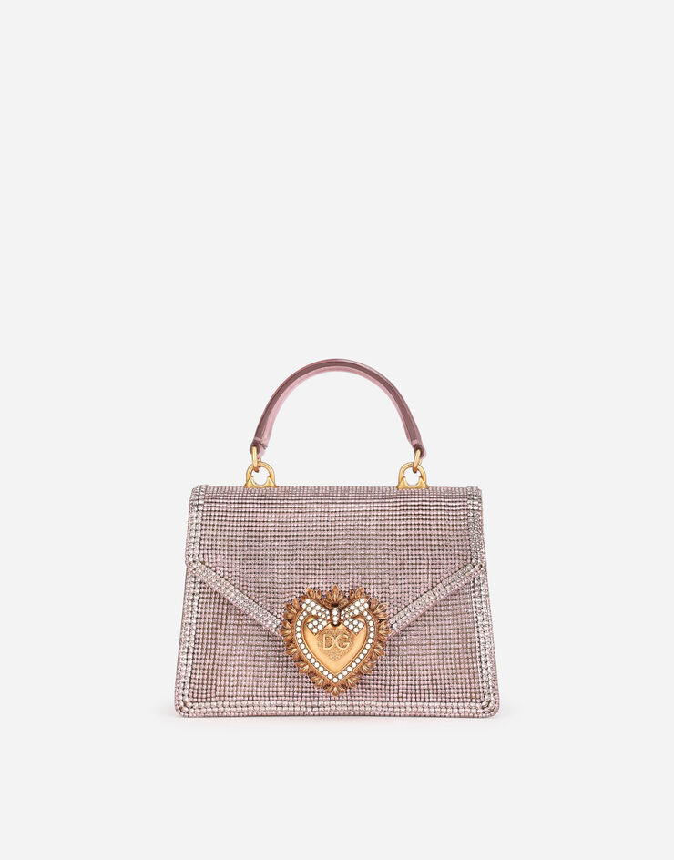 Dolce & Gabbana Bolso Devotion pequeño de strass y napa mordoré Rosa BB6711AK829