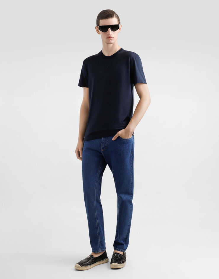 Dolce & Gabbana Silk T-shirt with logo Grey G8RN8ZFU75F