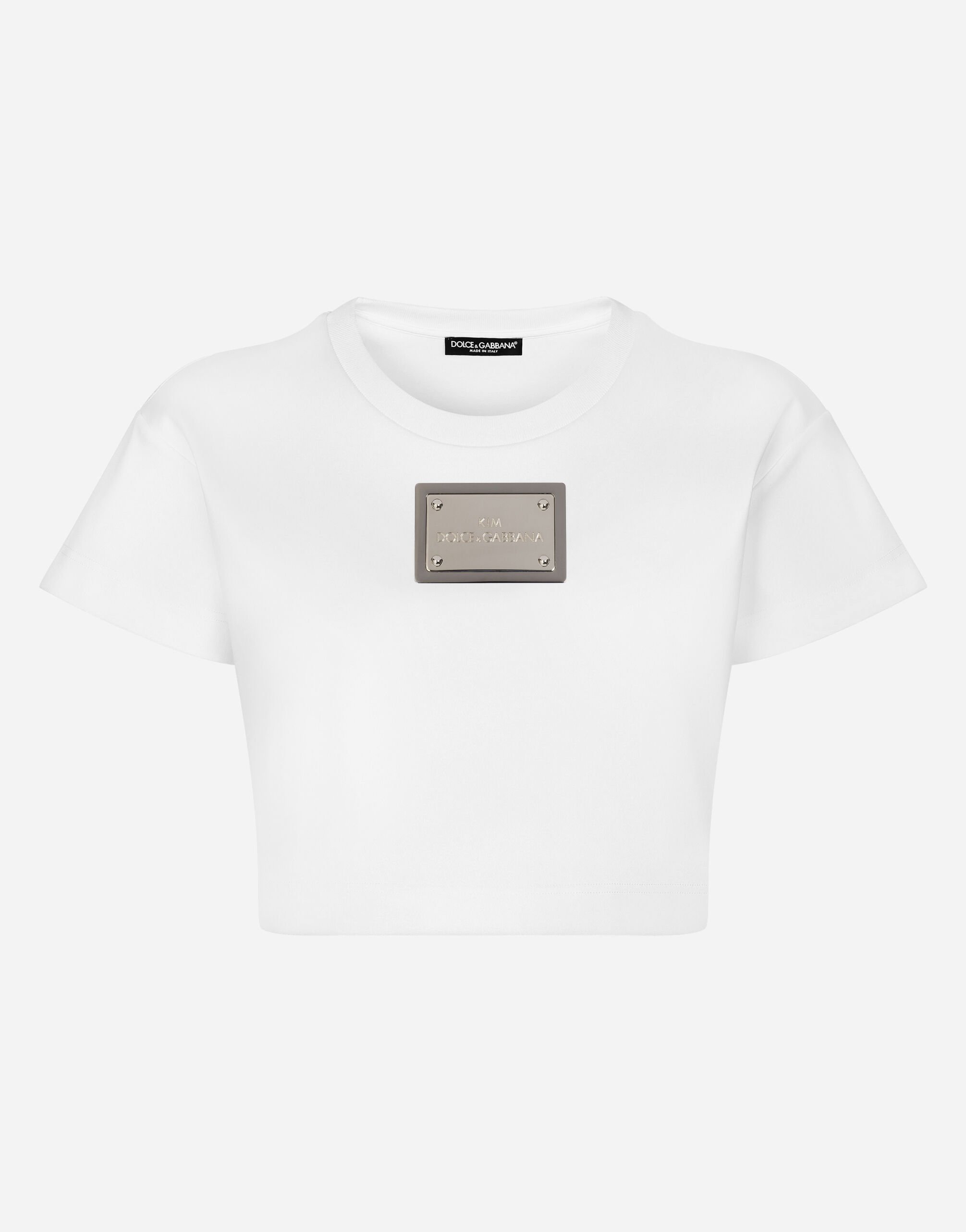 Dolce & Gabbana KIM DOLCE&GABBANA Cropped T-shirt with “KIM Dolce&Gabbana” tag White F8T00ZG7H1Z