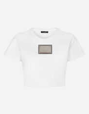 Dolce & Gabbana KIM DOLCE&GABBANA Cropped T-shirt with “KIM Dolce&Gabbana” tag White F8O48ZG7E2I