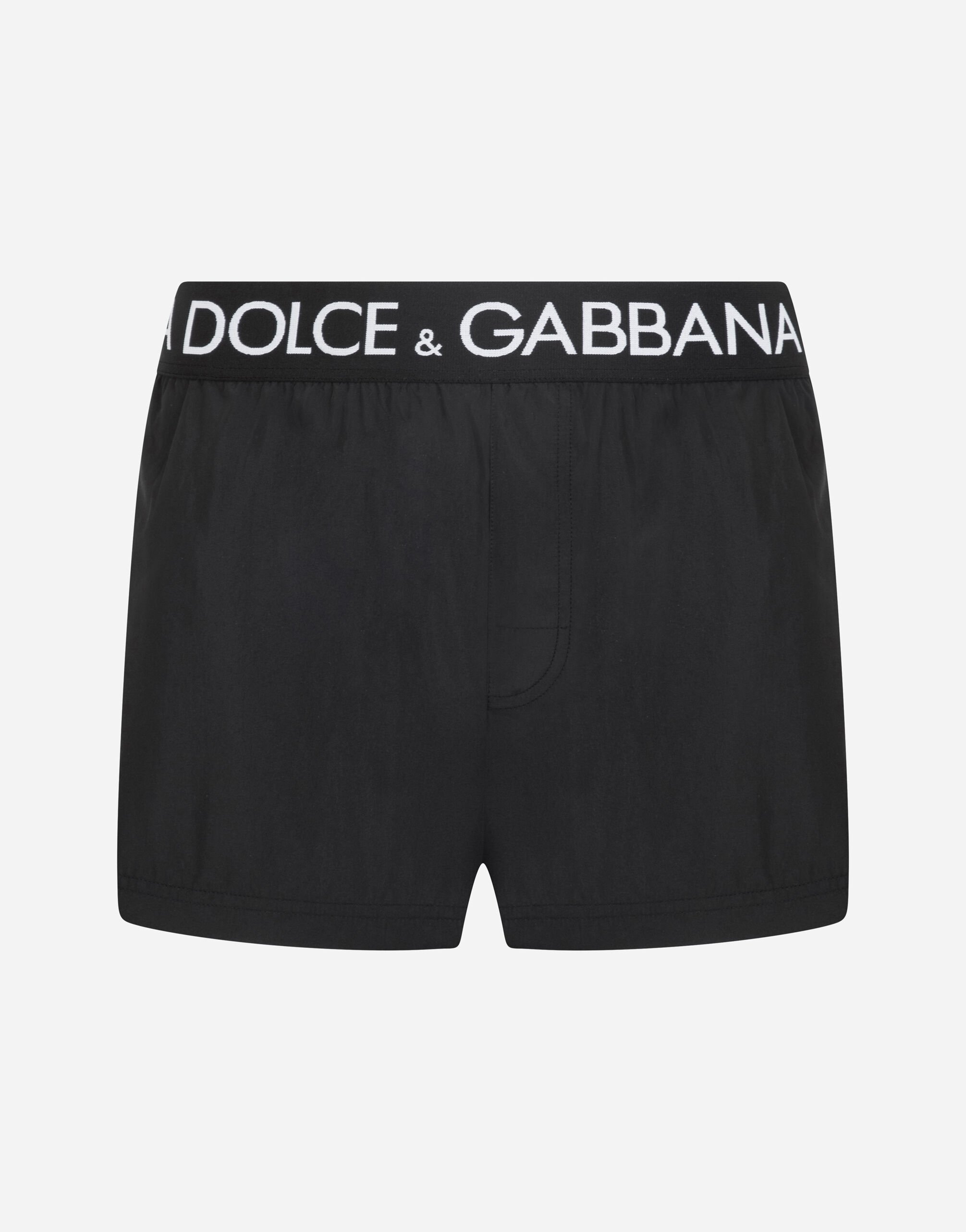 Dolce & Gabbana Kurze Bade-Boxershorts mit elastischem Logobund Schwarz M4E37TFUSFW