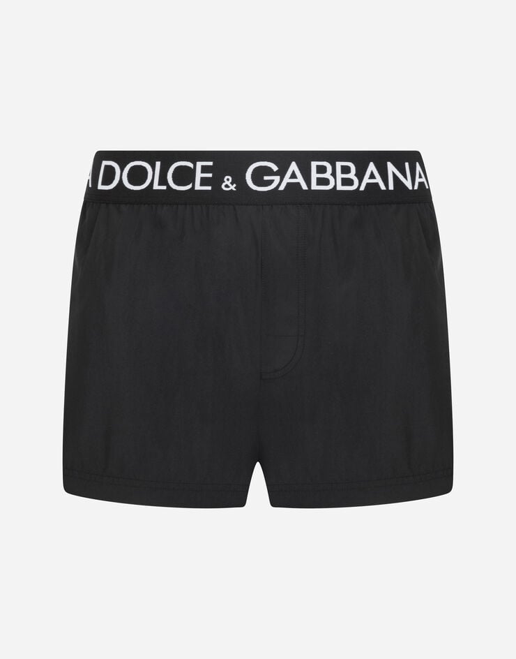 Dolce & Gabbana Kurze Bade-Boxershorts mit elastischem Logobund Schwarz M4B44TFUSFW