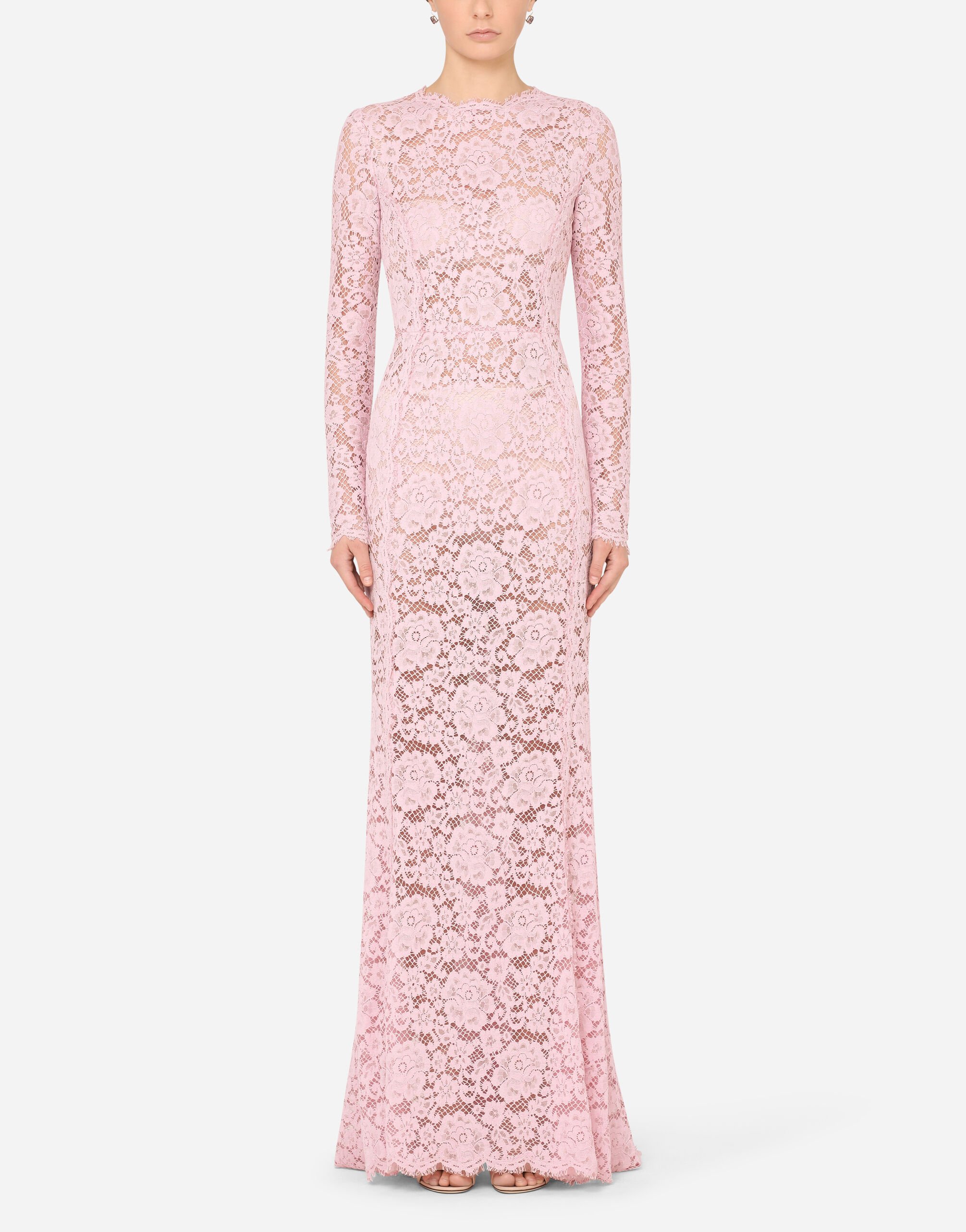 Long lace dress with train in LILAC for Women Dolce Gabbana