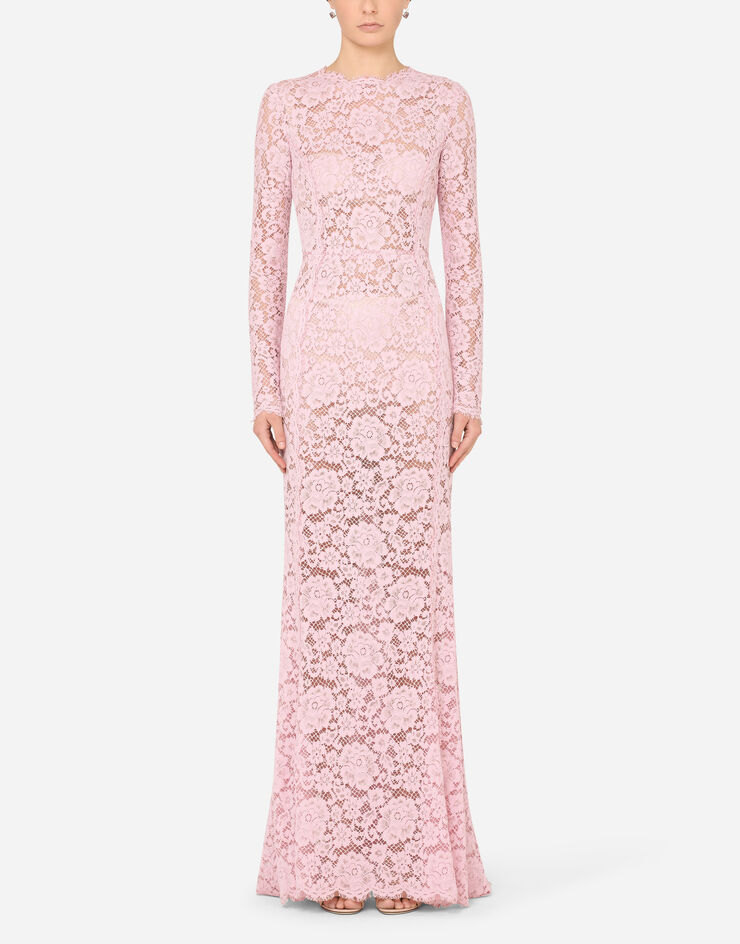 Dolce & Gabbana Long lace dress with train Pink F6J6HTHLMEA