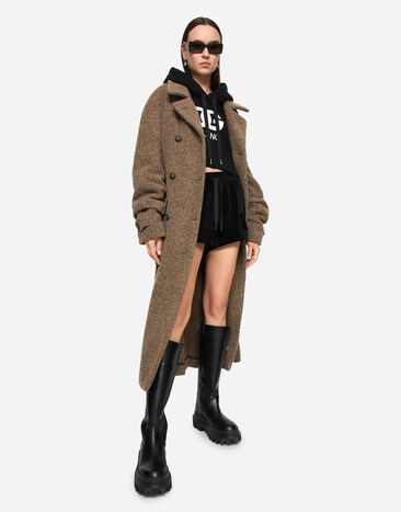 Dolce&Gabbana Cropped jersey hoodie with embroidered DG patch Black F9R32ZGDBZ0