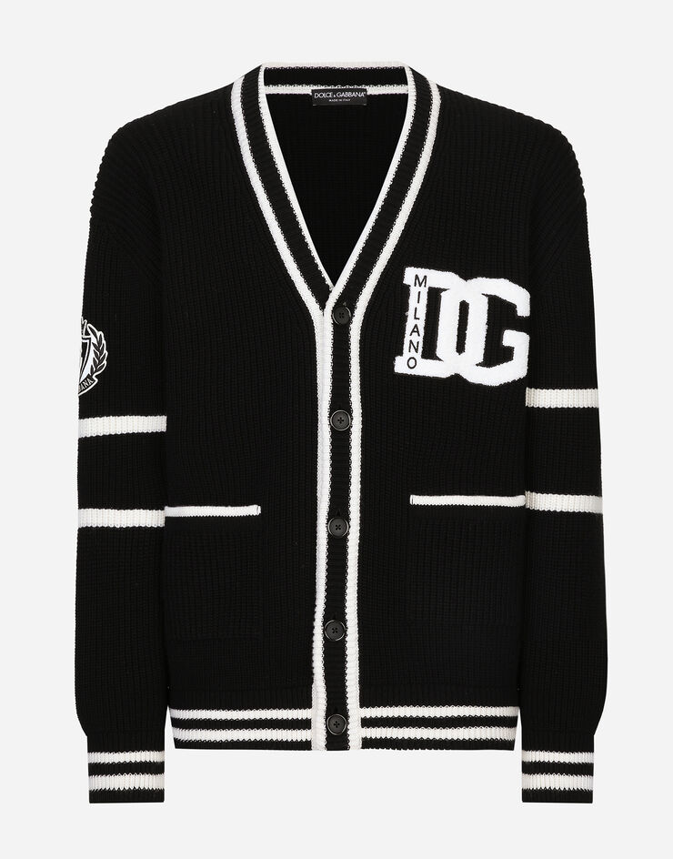 Dolce & Gabbana Wool fisherman’s rib-knit cardigan with DG logo patch Black GXV13ZJCVYQ