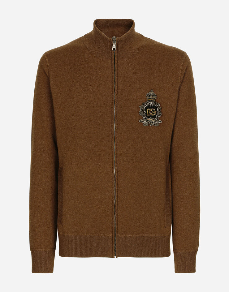 Dolce&Gabbana Sudadera en punto de lana y cachemira con cremallera y parche DG  Marron GXQ54ZJFMQ2