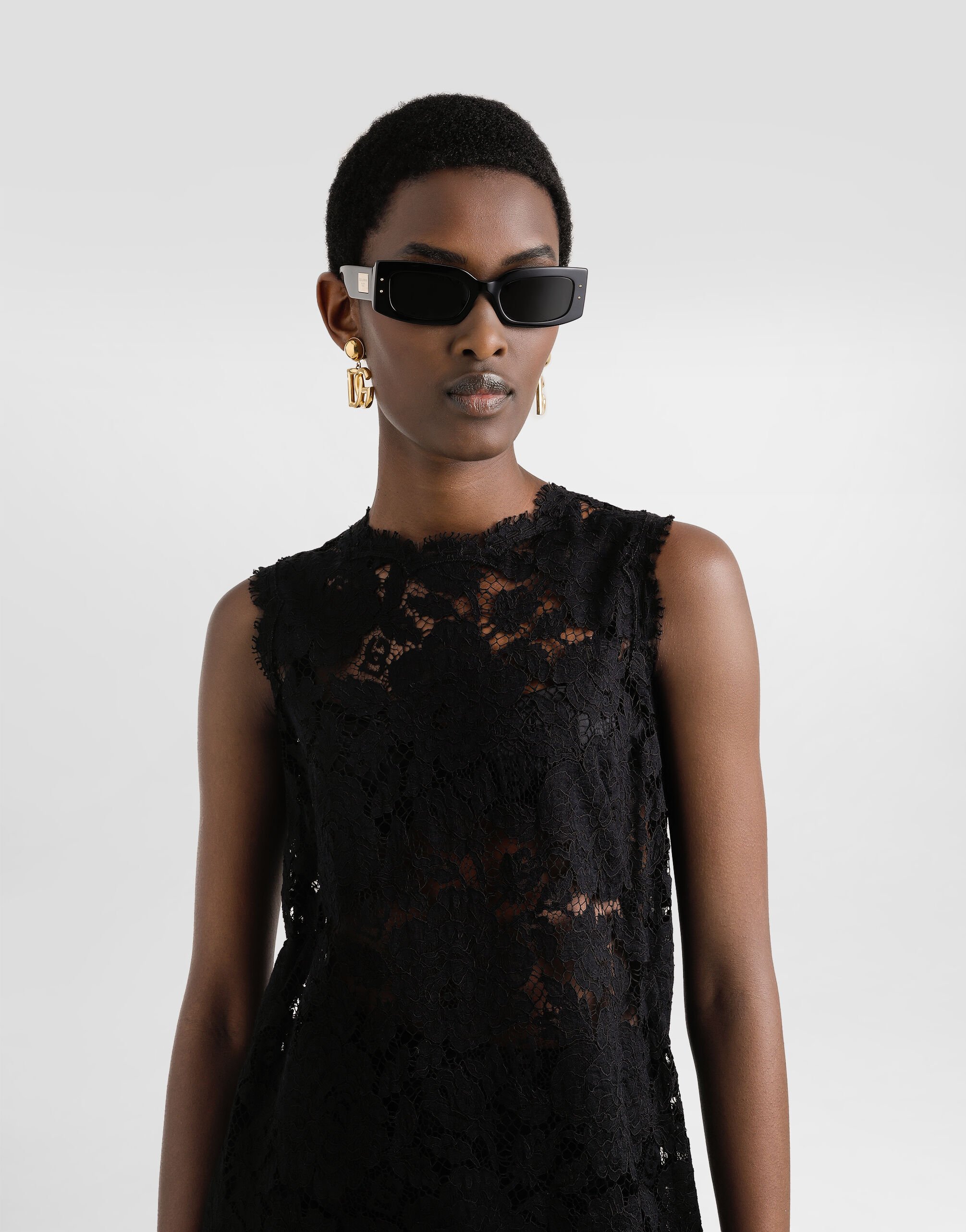 DOLCE&GABBANAコルドネットレースノースリーブドレス Blackのウィメンズ コルドネットレース Aラインドレス