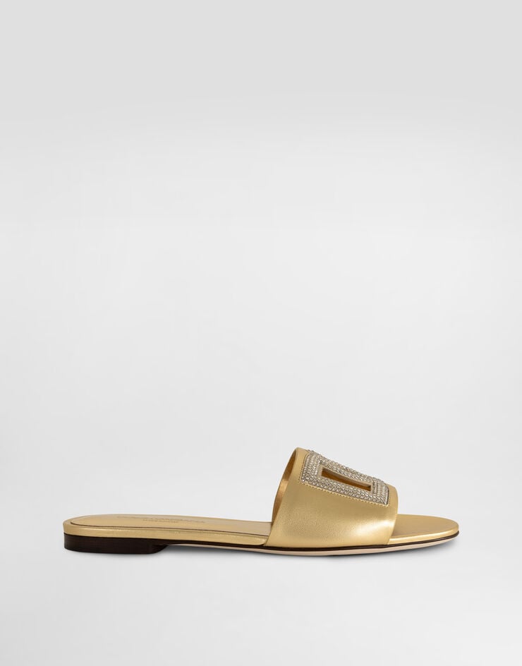Dolce & Gabbana Burnished slippers with rhinestones Gold CQ0666C7342
