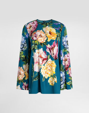 Dolce & Gabbana Peony-print charmeuse top Multicolor I7S22WFSA8R