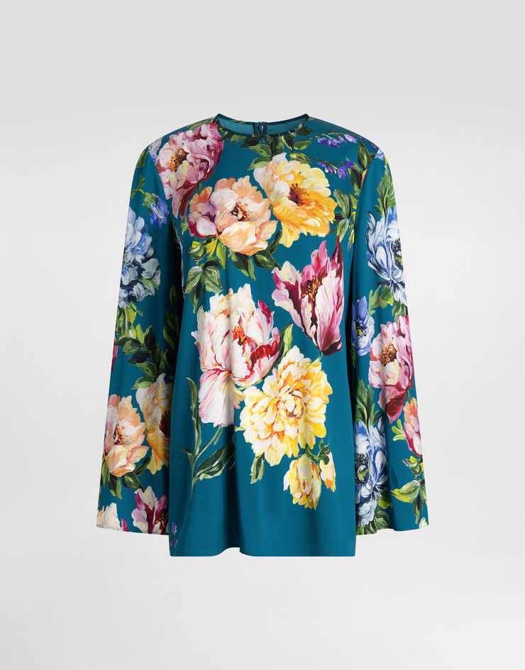 Dolce & Gabbana Peony-print charmeuse top Multicolor I7S22WFSA8R