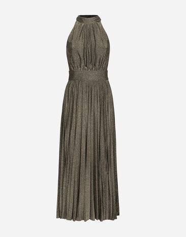 Dolce & Gabbana Vestido longuette de punto lúrex plisado Plateado F6DGSTFUGP2