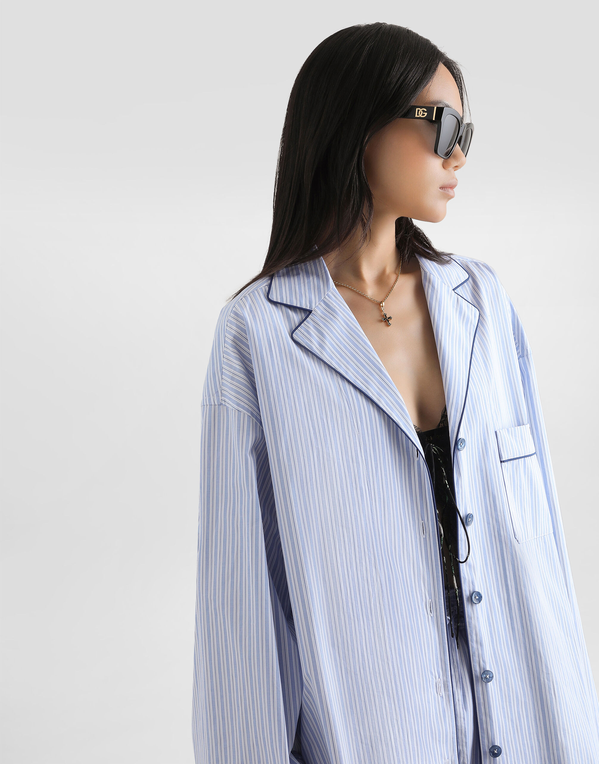 Striped fabric vanity shirt in Multicolor for Women