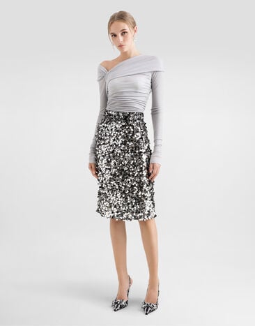 Dolce & Gabbana Draped top with asymmetric neckline Grey F7AM3THU7RC