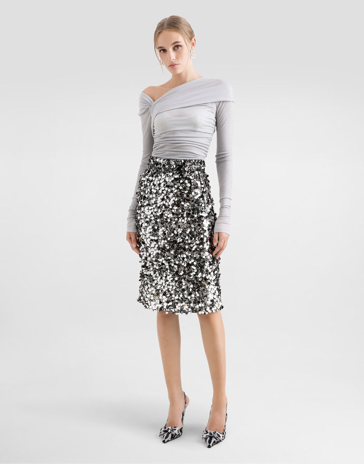 Dolce & Gabbana Top drapeado escote asimétrico Gris F7AM3THU7RC