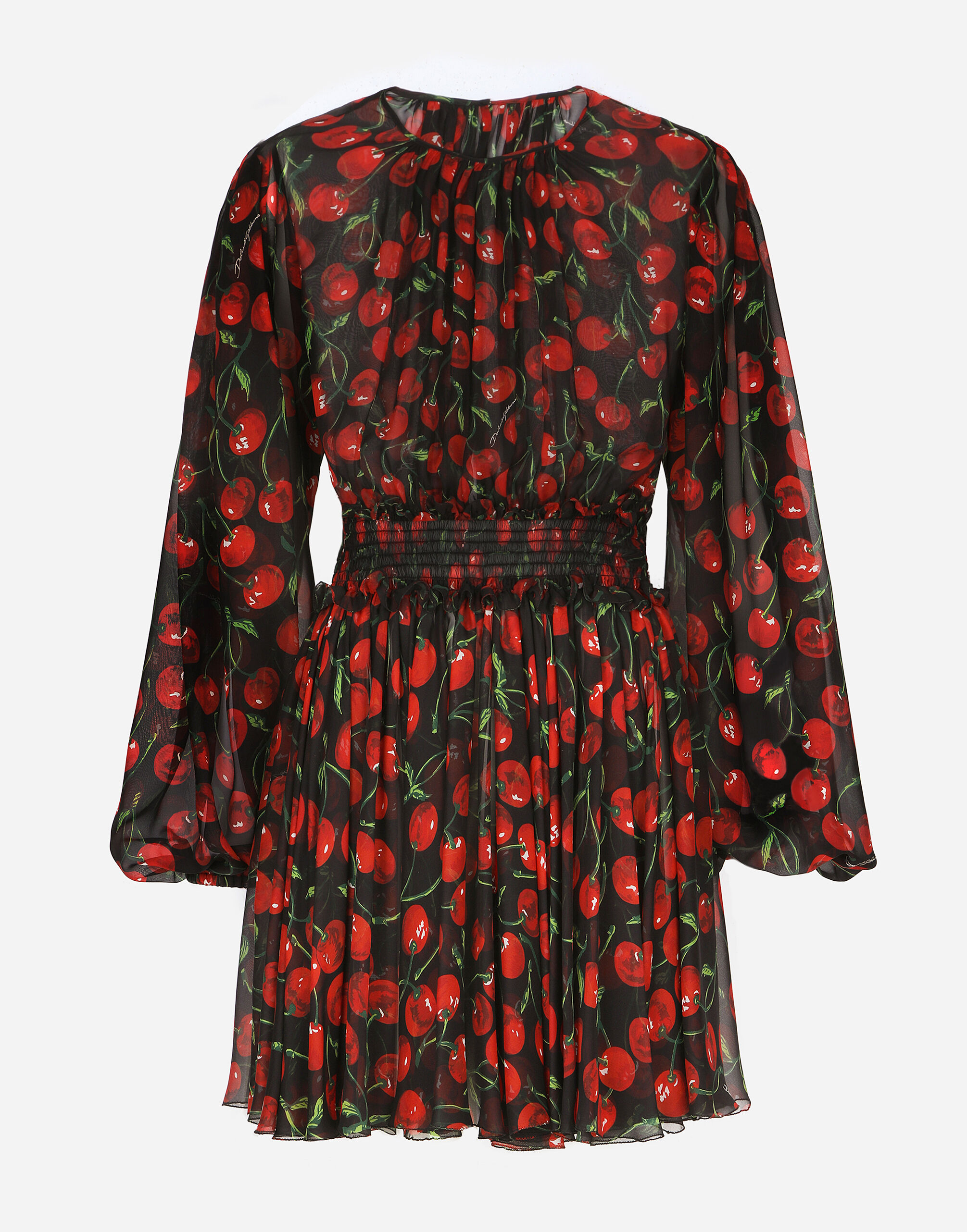 Dolce & Gabbana Short cherry-print chiffon dress Black FTAG1TG9921