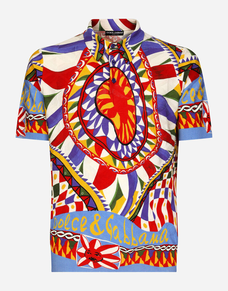 Dolce&Gabbana ポロスタイルセーター シルク 3Dジャカード カレットプリント マルチカラー GXP68TJAHJF