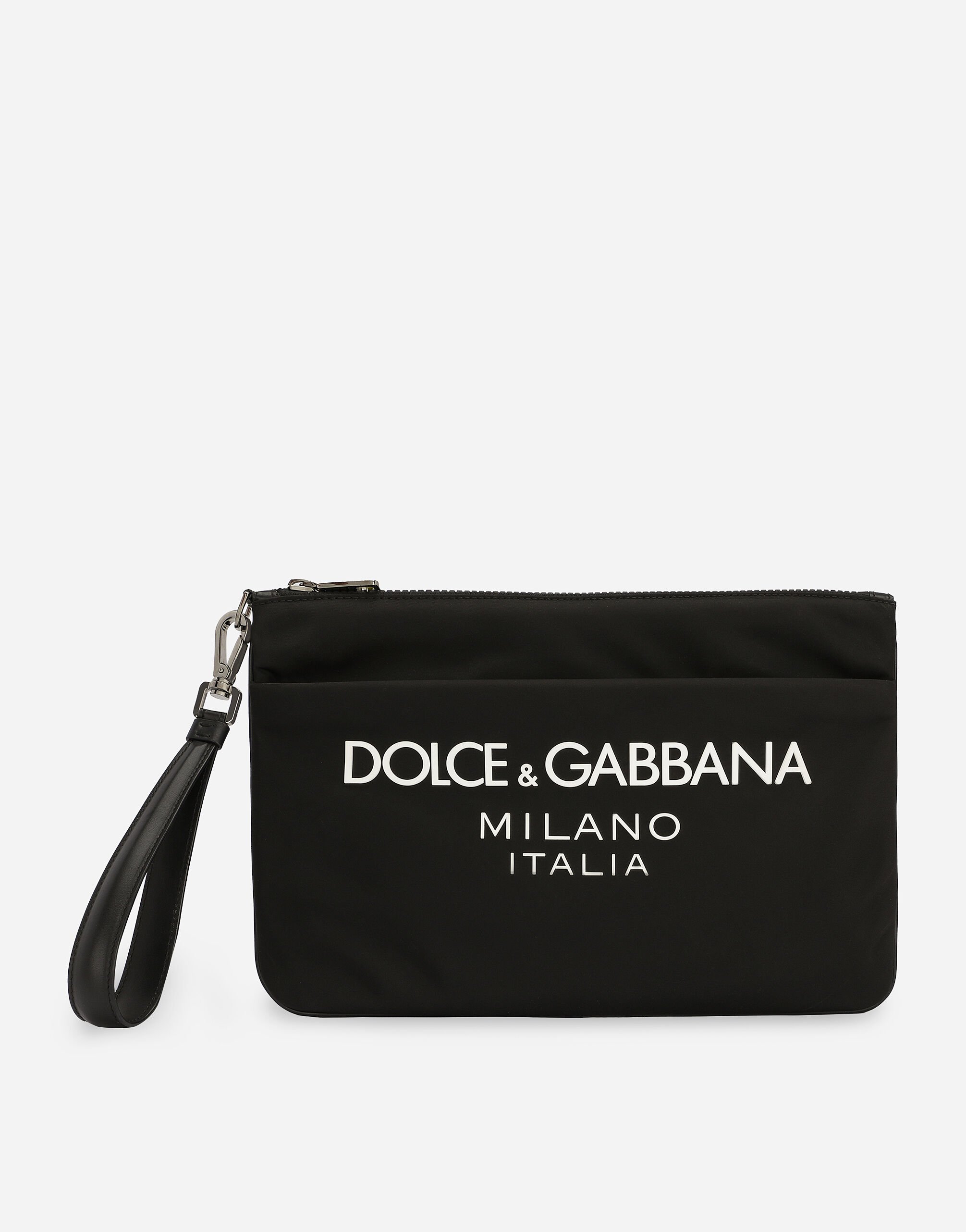 Dolce & Gabbana Nylon pouch with rubberized logo Black BP3102AW576