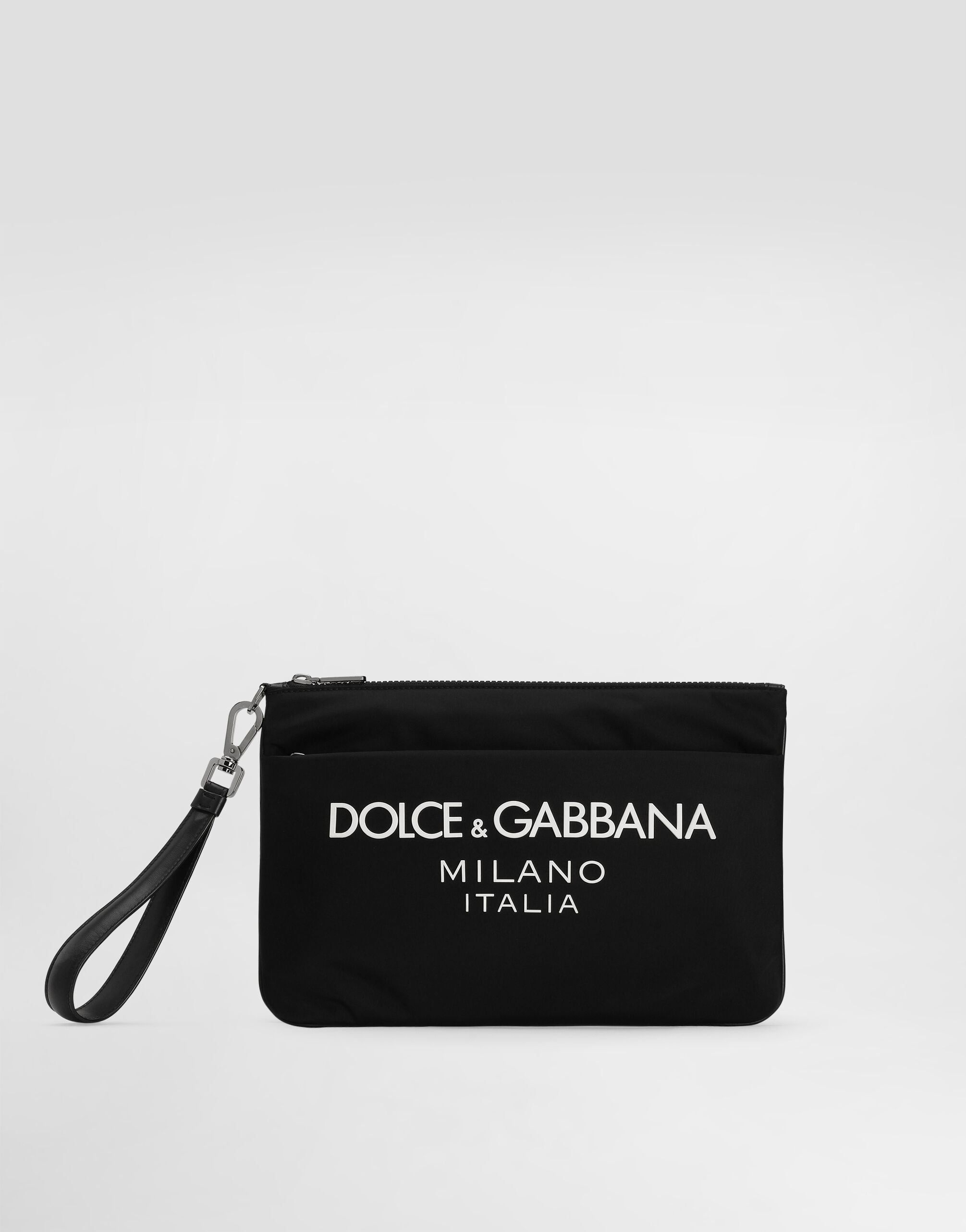 Dolce & Gabbana Nylon pouch with rubberized logo Black BP0330AW576