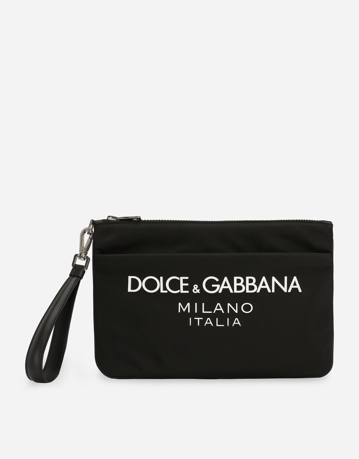 Dolce & Gabbana Nylon pouch with rubberized logo Nero BP3259AG182