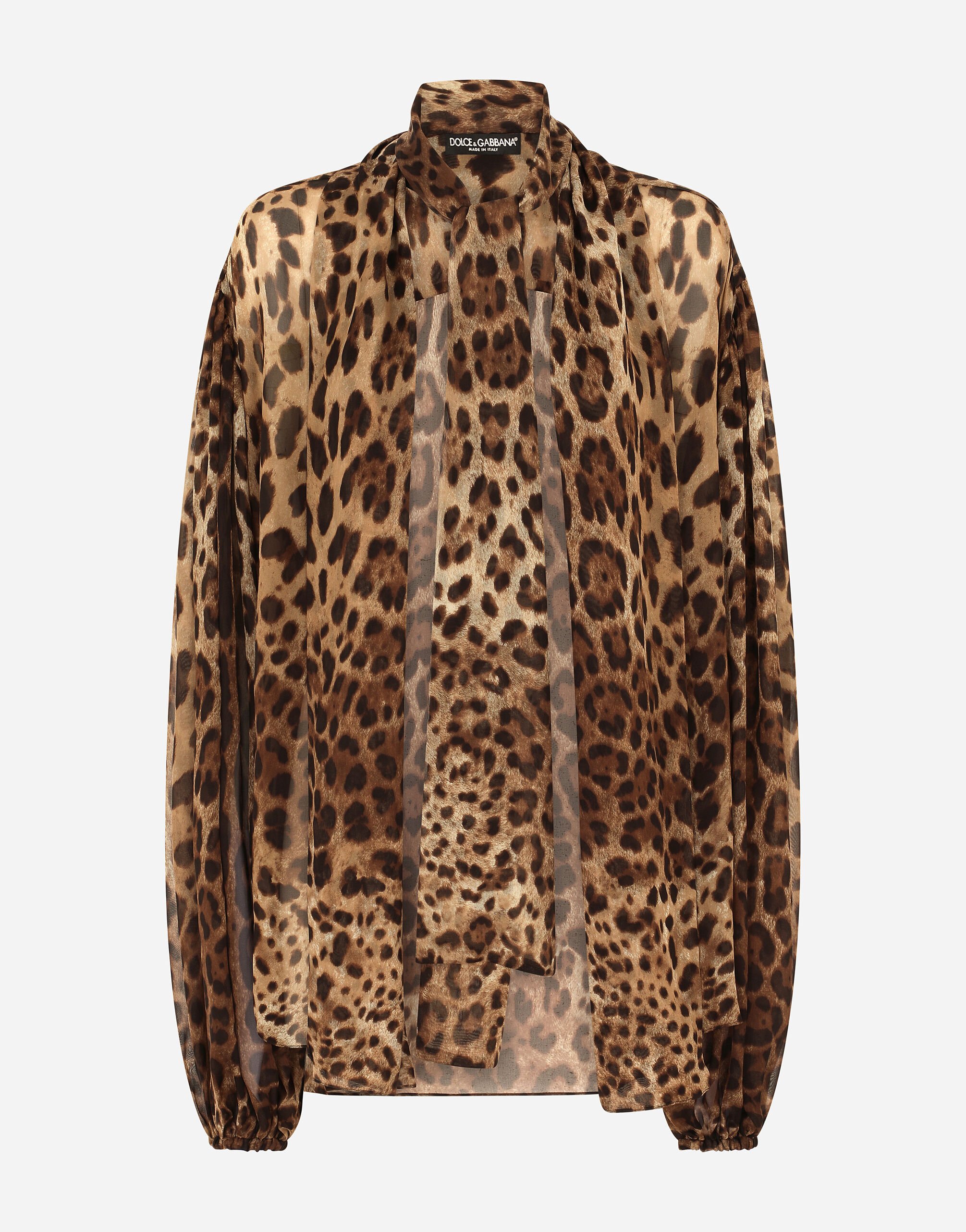 Dolce & Gabbana Bluse aus Chiffon mit Leopardenprint Schwarz VG440FVP18G