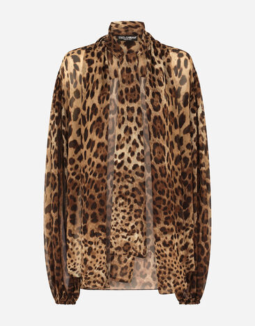 Dolce & Gabbana Camicia in chiffon stampa leopardo Nero VG440FVP18G