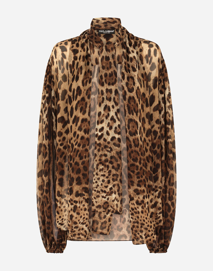 Dolce & Gabbana Bluse aus Chiffon mit Leopardenprint Animal-Print F5P73TFS1AR
