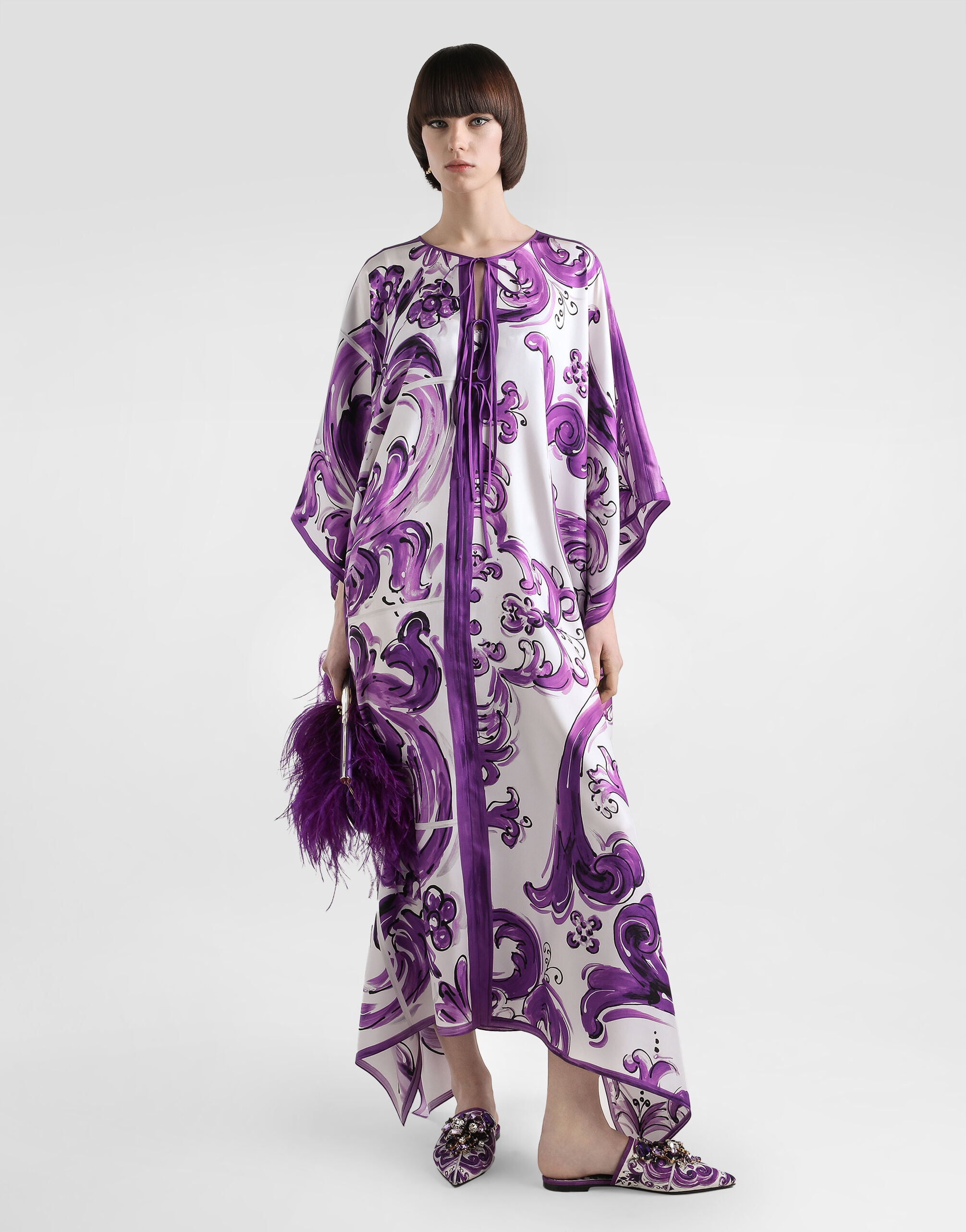 Marlene satin and feather shoulder bag in Purple for Women