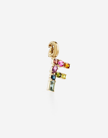 Dolce & Gabbana Alphabet F charm in 18K yellow gold and multicolored gemstones Gold WANR2GWMIXF