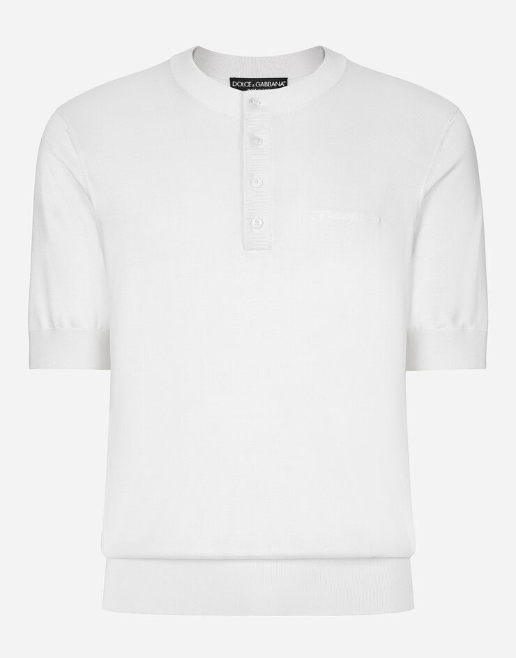 Dolce & Gabbana Serafino-Shirt aus Seide mit Dolce&Gabbana-Logostickerei Weiss GXX04ZJBSJS
