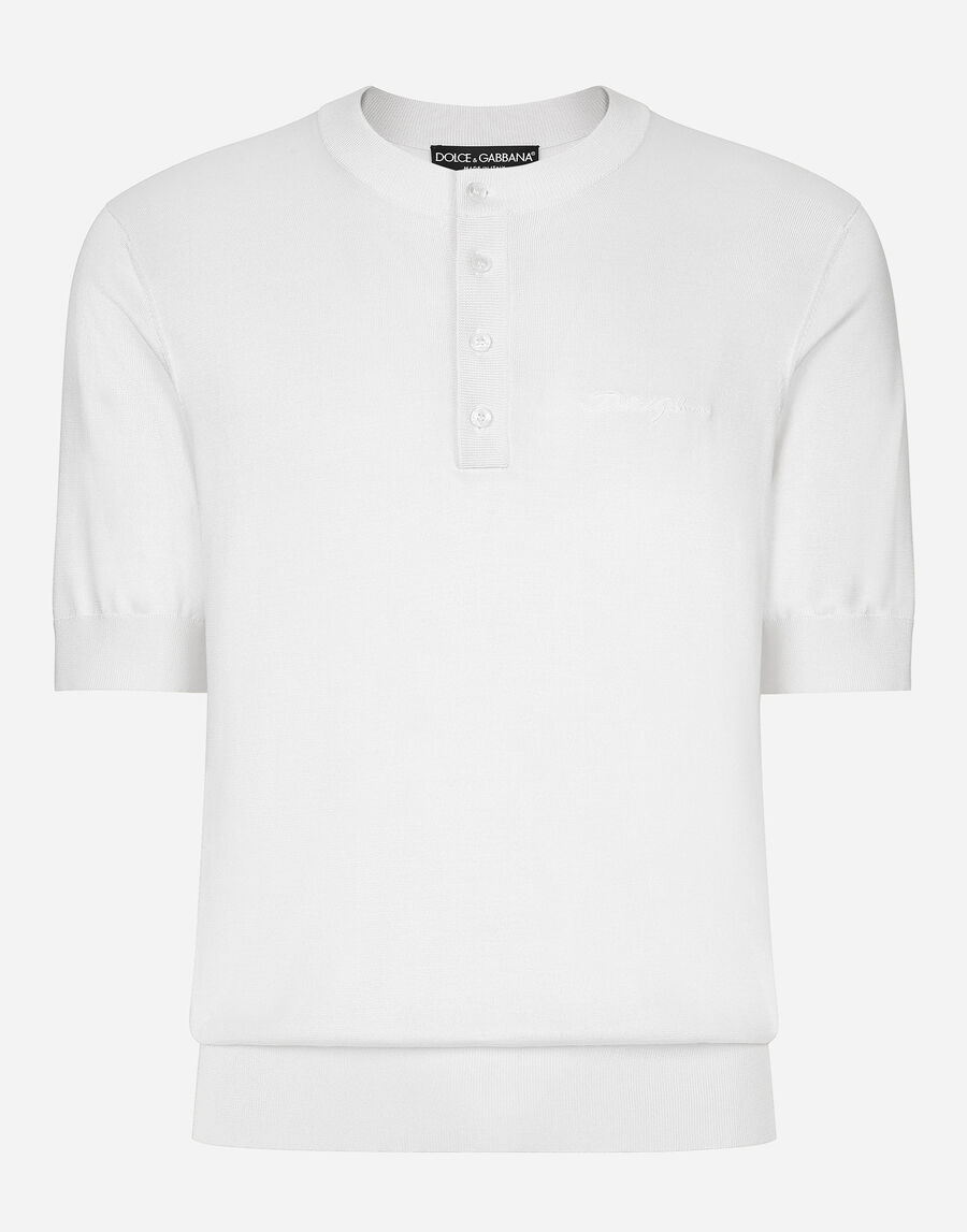 Silk granddad-neck sweater with Dolce&Gabbana logo embroidery