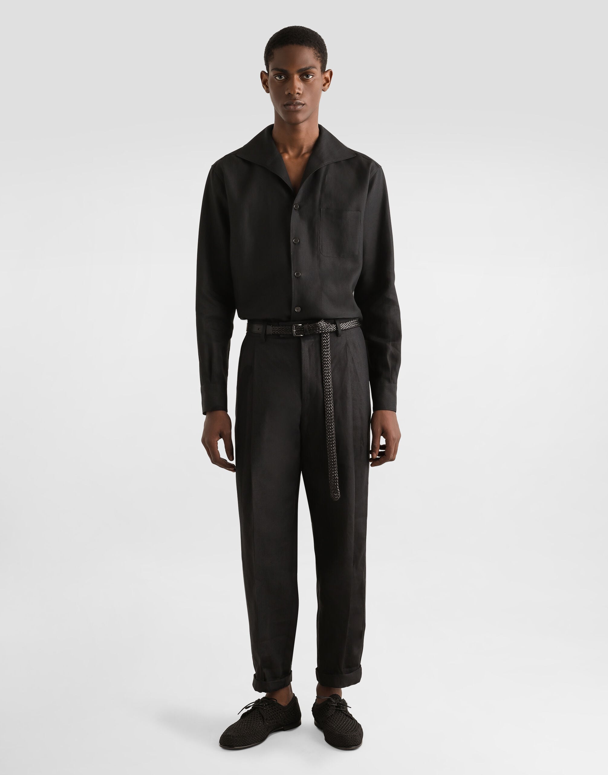 Long-sleeved linen shirt in Black for Men | Dolce&Gabbana® US